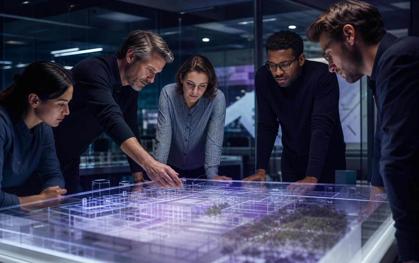 Leuchtende Laborarchitektur als Sinnbild für Forschung und Prototypen